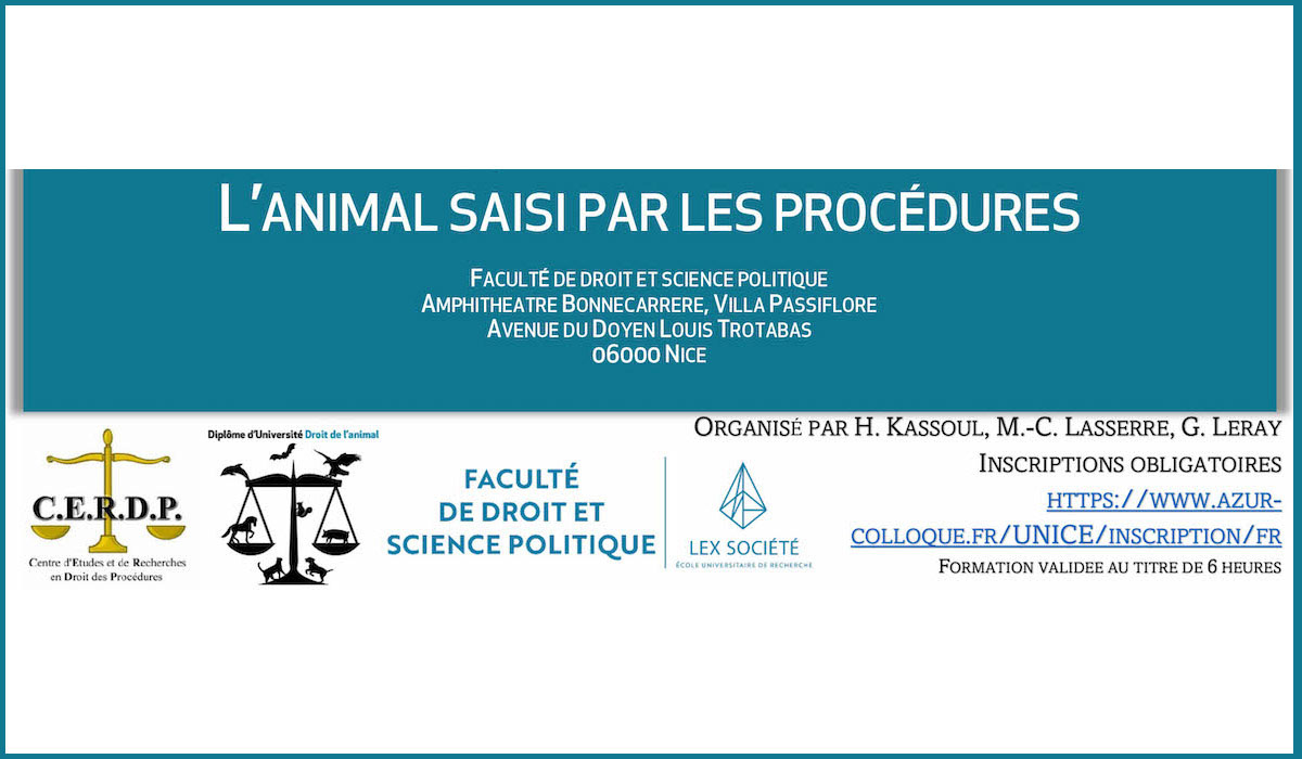 Le 28 janvier, Colloque à la Faculté de droit de Nice sur L’animal saisi par la procédure
