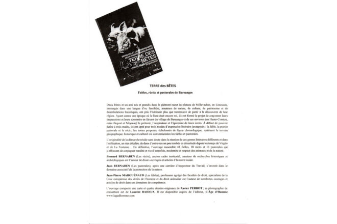 Bernard et Jean Bernaben, Jean-Pierre Marguénaud, Terre des bêtes